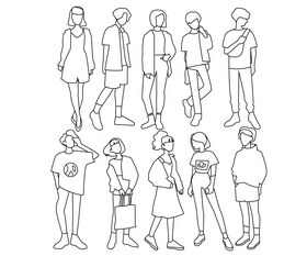 Cartoon girls, boys black and white vector
