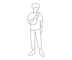 Cartoon young guy with belt bag black and white clipart
