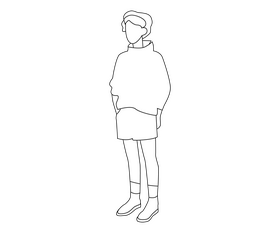 Boy in shorts cartoon black and white clipart