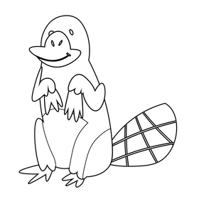 Printable cartoon platypus sitting black and white clipart