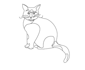 Sitting cartoon cat black and white clipart