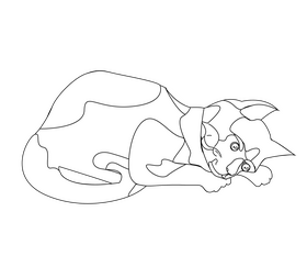 Lying cat illustration black and white clipart