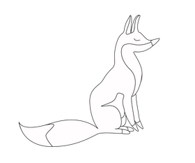 Fox sitting cartoon drawing black and white clipart