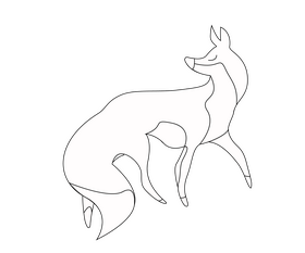 Fox looking back cartoon black and white clipart