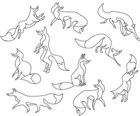 Cute red foxes black and white vector
