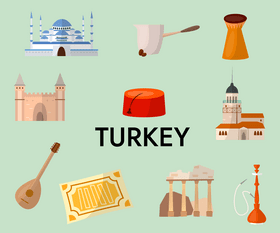 Turkey travel symbols, attractions vector