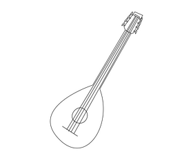 Cartoon Turkish guitar black and white clipart