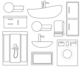 Bathroom elements black and white vector