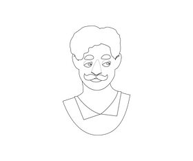 Elderly businessman face with mustache black and white clipart