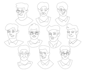 Businessman portraits, men faces black and white vector