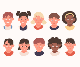 Children faces, boys and girls portraits vector