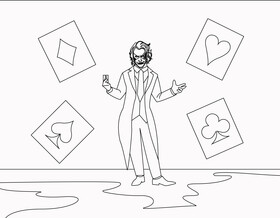 Cartoon joker black and white vector