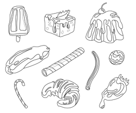 Desserts, cakes black and white vector