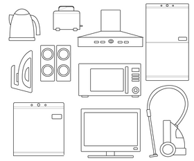 Home appliances drawing set black and white vector free download