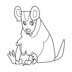 Opossum sitting black and white clipart