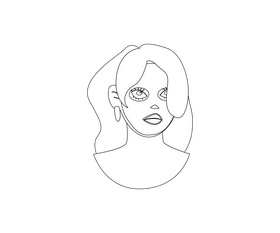 Redhead girl with black face mask drawing black and white clipart