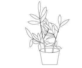 Potted house plant drawing black and white clipart