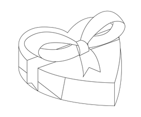 Heart shaped romantic gift box black and white clipart