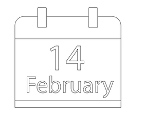 Valentines Day February 14 calendar black and white clipart