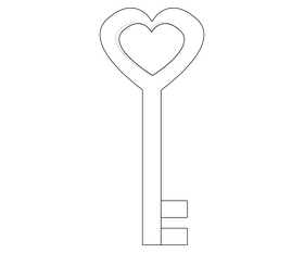 Romantic heart shaped key black and white clipart