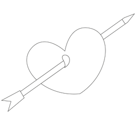 Arrow through heart drawing black and white clipart