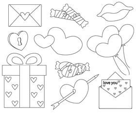 Valentine's Day items black and white vector