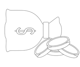 Gold coins bag illustration black and white clipart