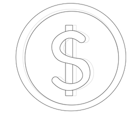 Gold coin with Dollar sign black and white clipart
