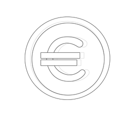 Gold euro coin black and white clipart