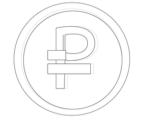 Gold coin with Ruble sign black and white clipart