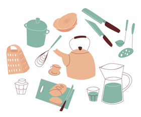 Kitchen tools, kitchen utensils vector