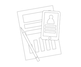 Tablet with paper and pencil black and white clipart