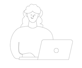 Cartoon woman working on laptop computer black and white clipart