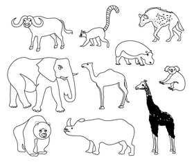 Forest wild animals black and white vector