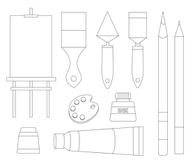 Painting art materials black and white vector