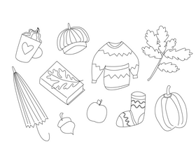 Set of autumn elements black and white vector