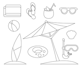 Summer beach elements black and white vector free download