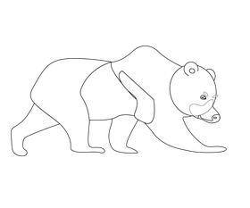Walking cartoon bear black and white clipart