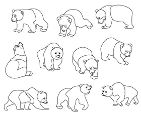 Cute brown bears black and white vector