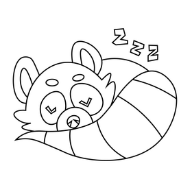 Printable red panda sleeping black and white clipart
