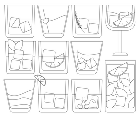 Tropical cocktails black and white vector