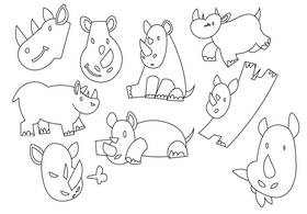 Rhino cartoon set black and white vector