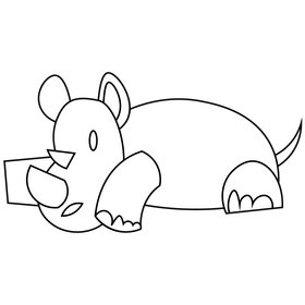 Rhino lying black and white clipart