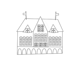 Cartoon building black and white clipart