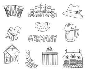 Germany travel symbols black and white vector
