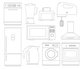 Electronic household kitchen appliances black and white vector