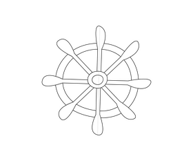 Cartoon ship steering wheel black and white clipart