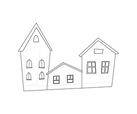 Colorful houses black and white clipart