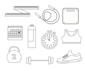 Losing weight elements, weight loss black and white vector