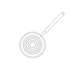 Frying pan top view drawing black and white clipart